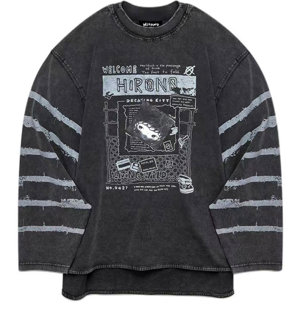 Hirono Living Wild-Scrapbook Thin
Sweatshirt Washed Black (L)