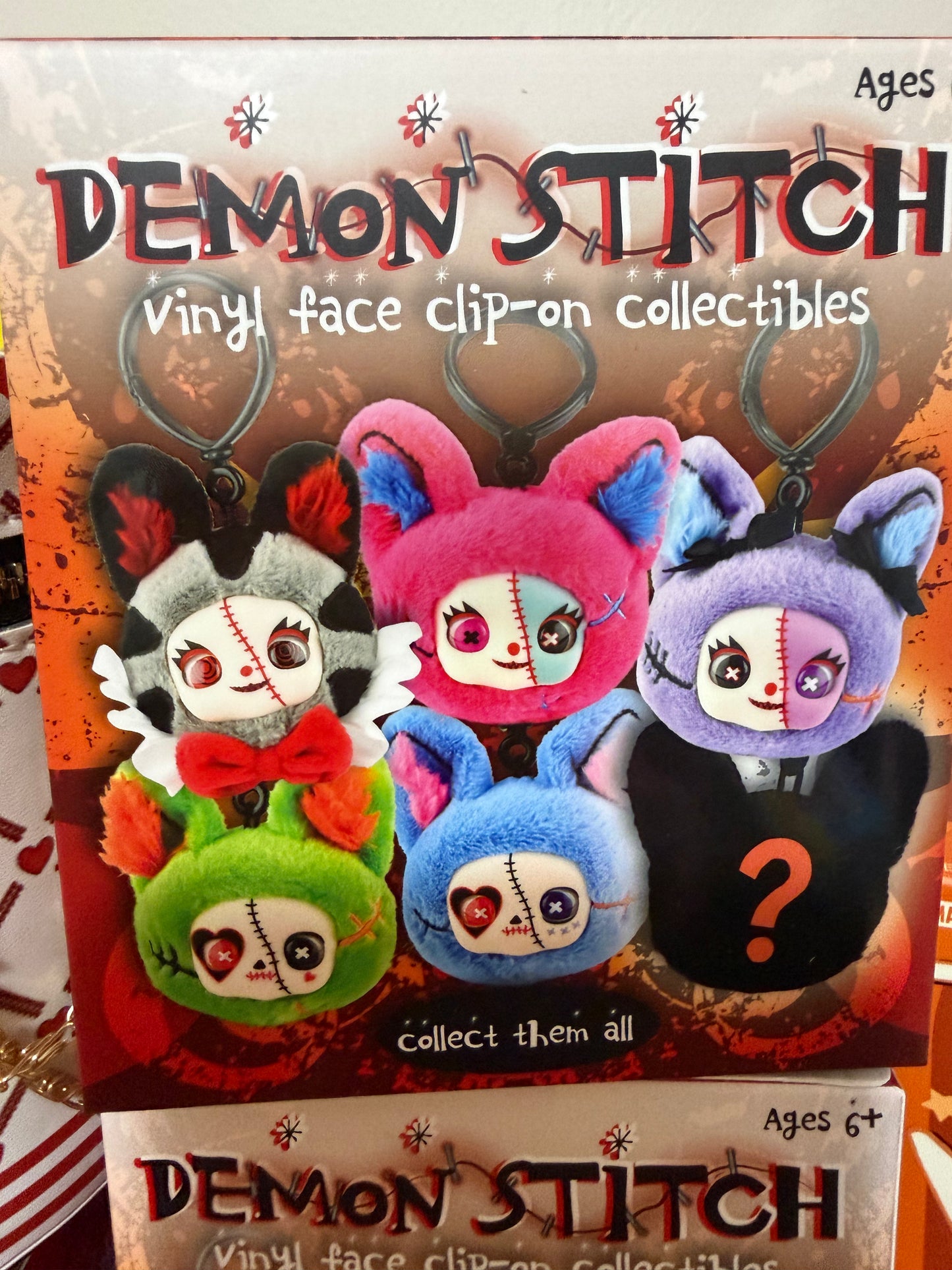 Demon Stitch vinyl face plush collectible keychain clip-on.