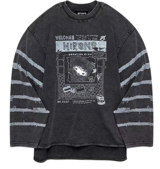 Hirono Living Wild-Scrapbook Thin
Sweatshirt Washed Black (L)