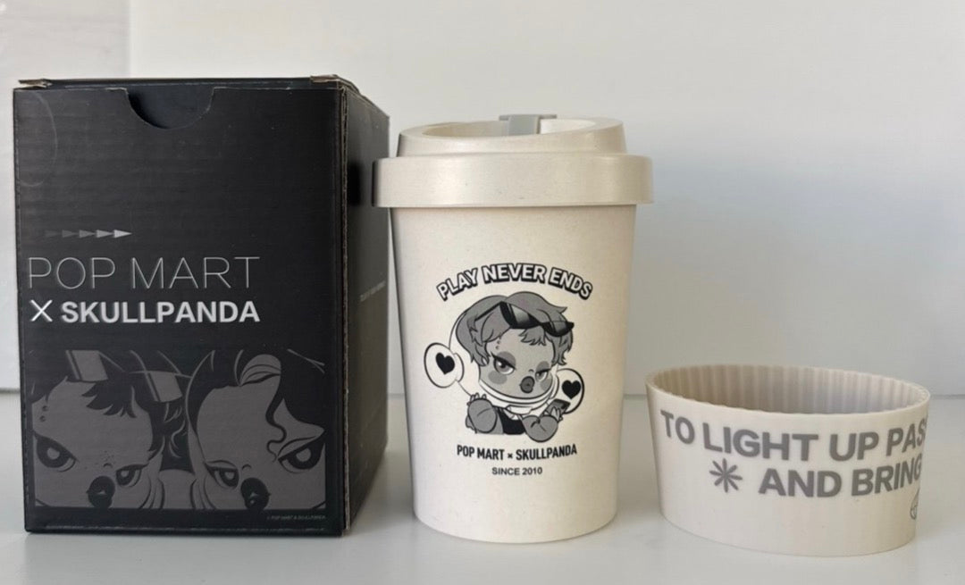 POP MART SKULLPANDA White Recycle Coffee Cup “PLAY NEVER ENDS”, New