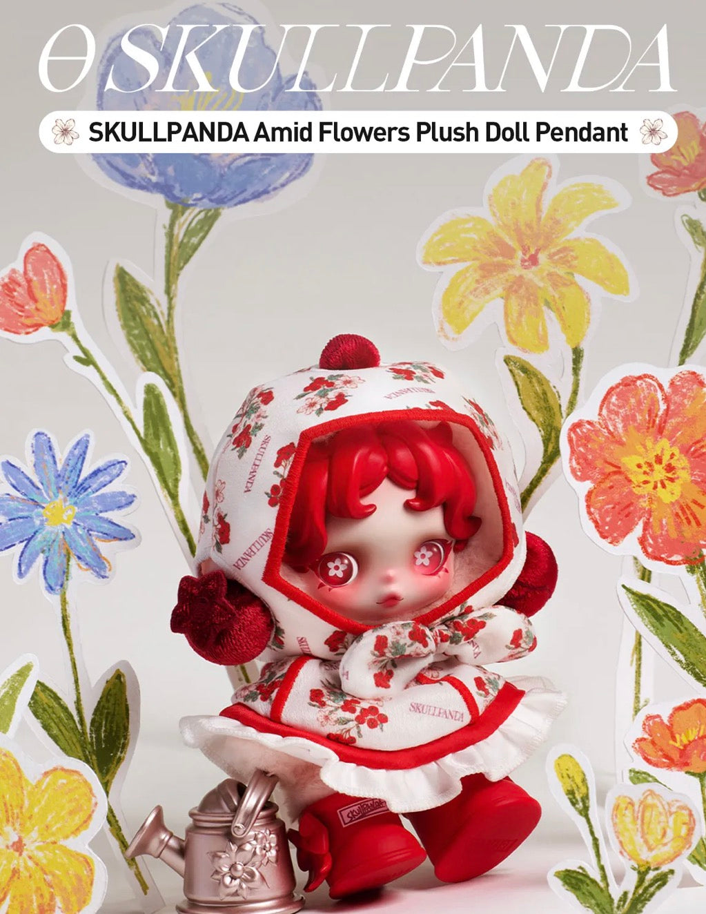 SKULLPANDA Amid Flowers Plush Doll Pendant