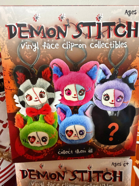 Demon Stitch vinyl face plush collectible keychain clip-on.
